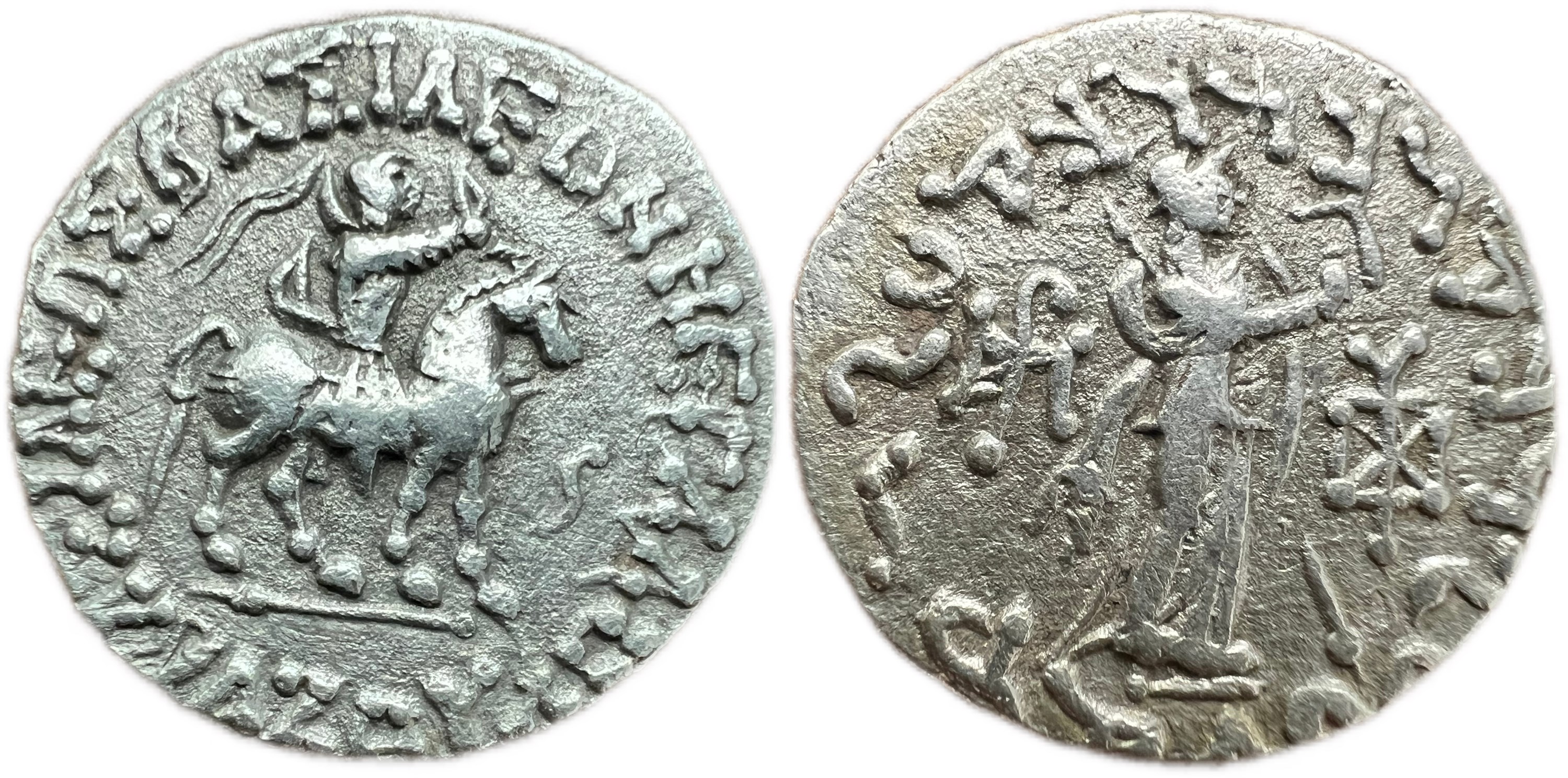 Indo-Scythian Azes II AR Tetradrachm Horseman/Athena 35–12 BC