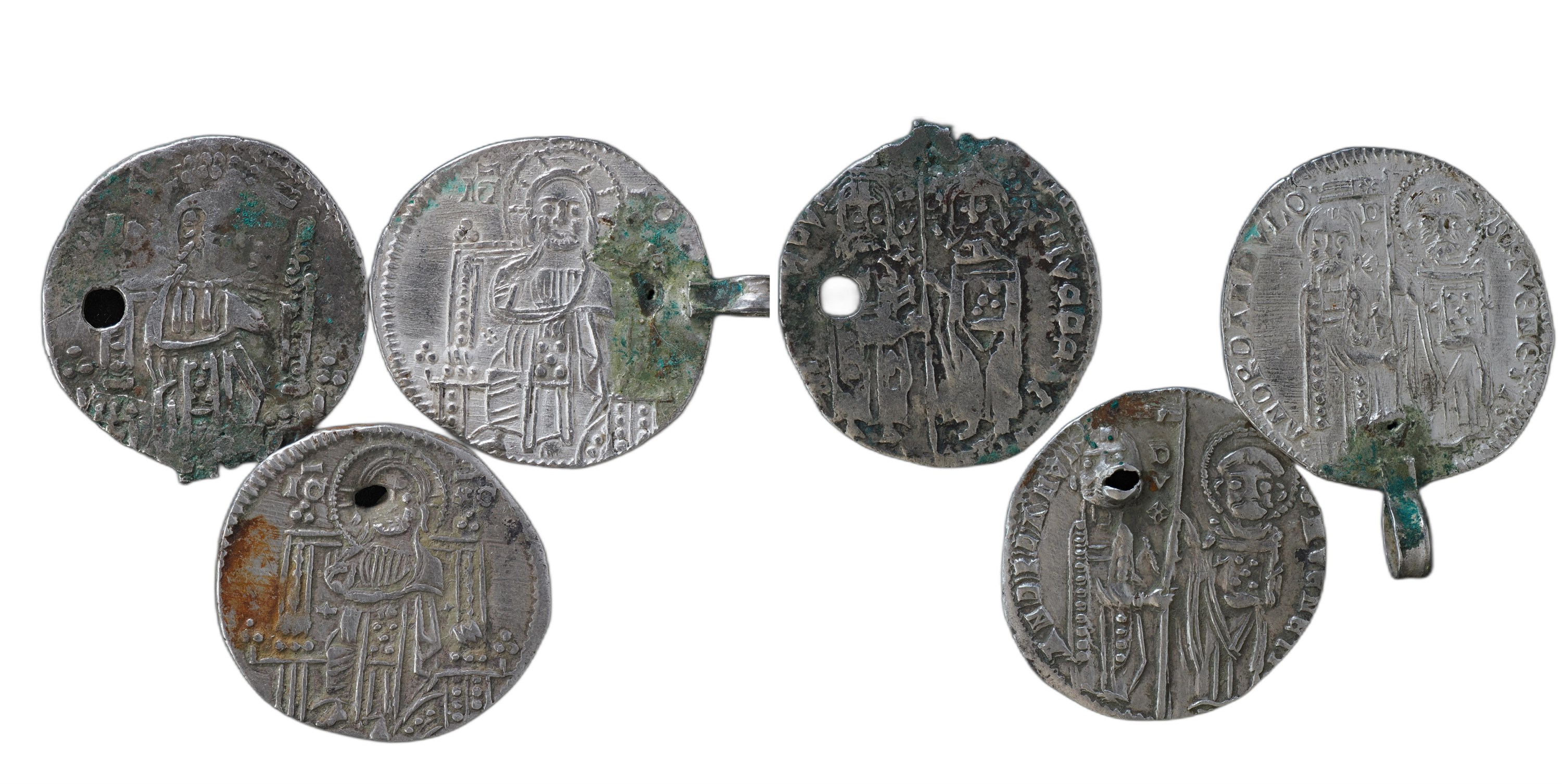 Venice (Republic) AR Grossi (Matapan), lot of 3, 13th c, pierced/looped